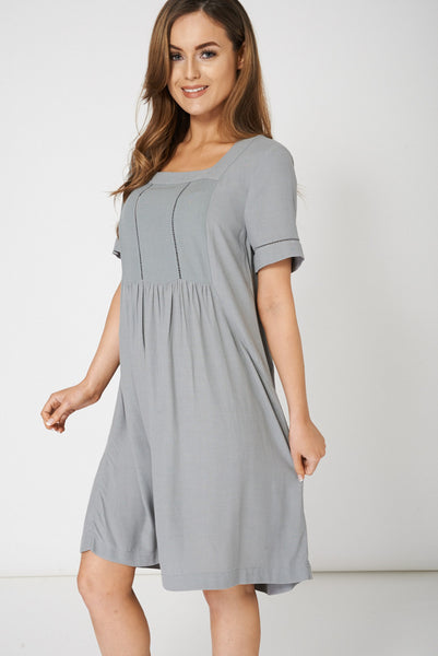 Grey Embroidered Detail Dress Ex-Branded Available in Plus Sizes