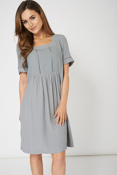 Grey Embroidered Detail Dress Ex-Branded Available in Plus Sizes