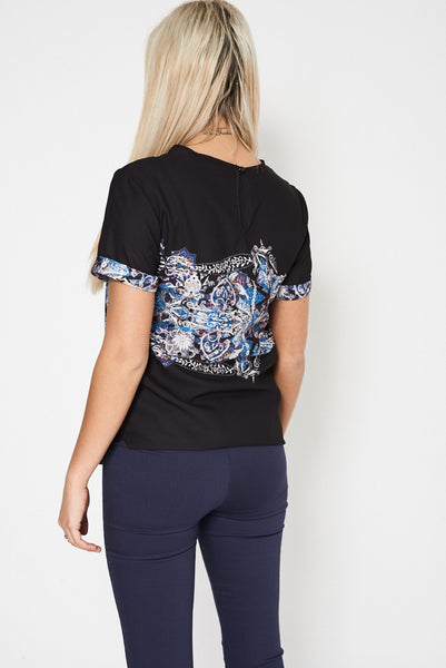 Black Top With Abstract Print Available In Plus Sizes