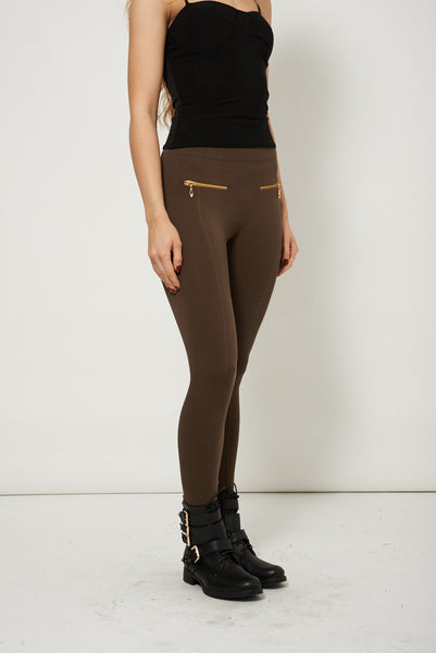 Stretchy Warm Leggings With False Zip Pocket