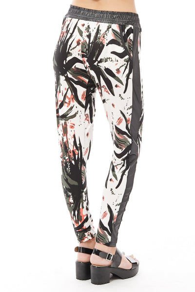 Abstract Print Trousers with Wet Look Detail