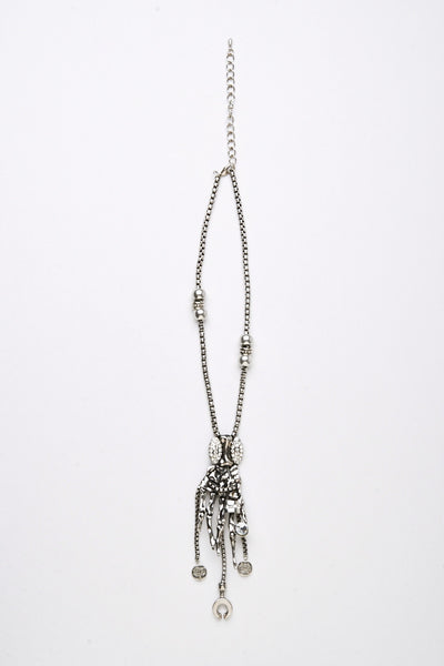 Skeleton Hand and Hanging Charm Necklace