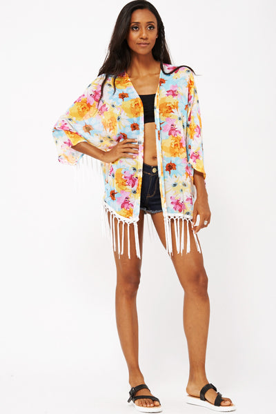 Floral Fringe Detail Kimono