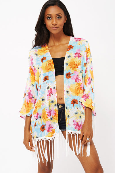 Floral Fringe Detail Kimono