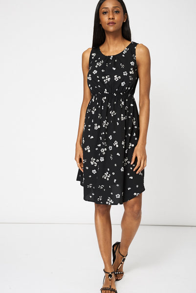 Monochrome Floral Pattern Dress