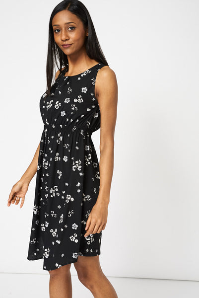 Monochrome Floral Pattern Dress