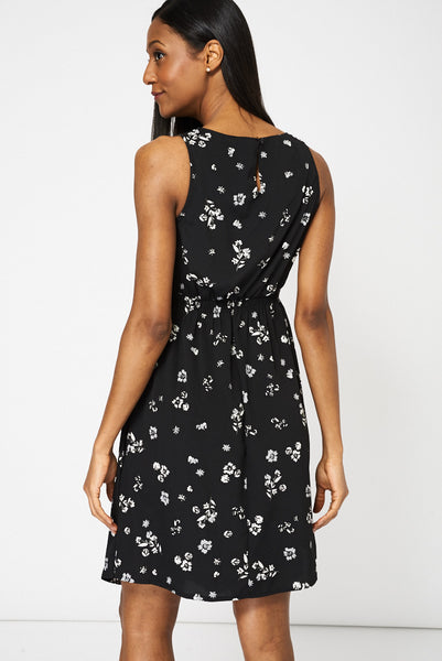 Monochrome Floral Pattern Dress