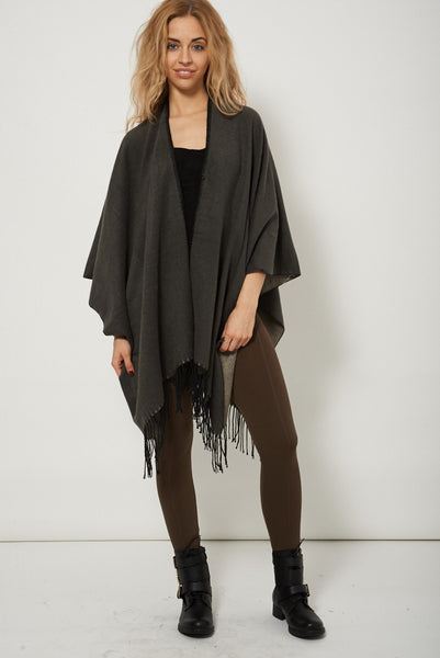 Double Sided Open Front Fringe Poncho