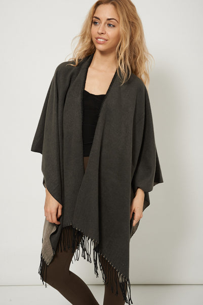 Double Sided Open Front Fringe Poncho