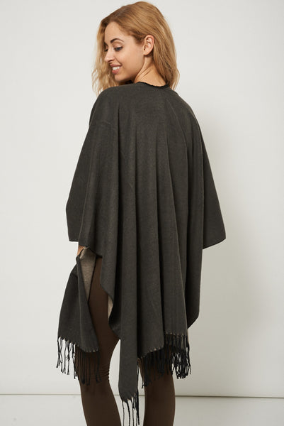 Double Sided Open Front Fringe Poncho