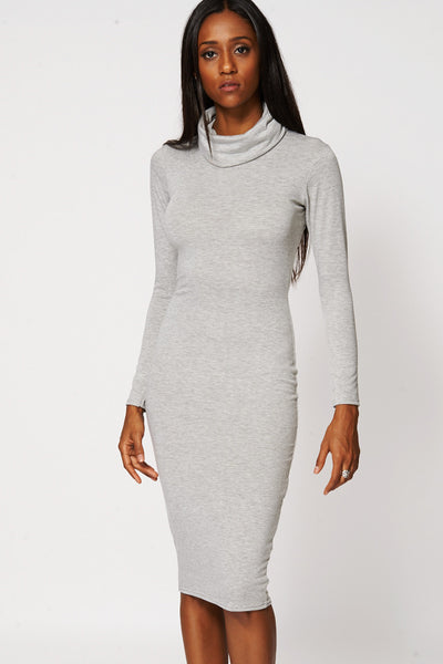 Grey Cowl Neck Fitted Dress Ex-Branded