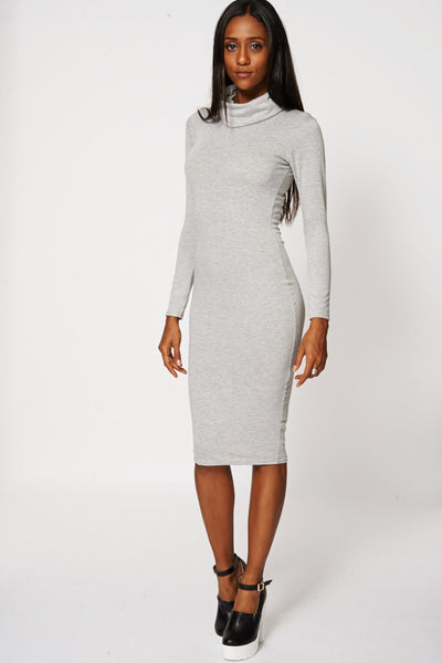 Grey Cowl Neck Fitted Dress Ex-Branded