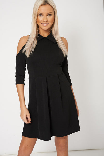 Textured Material 3/4 Cold Shoulder Sleeve Dress