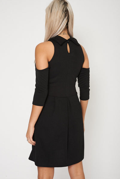 Textured Material 3/4 Cold Shoulder Sleeve Dress