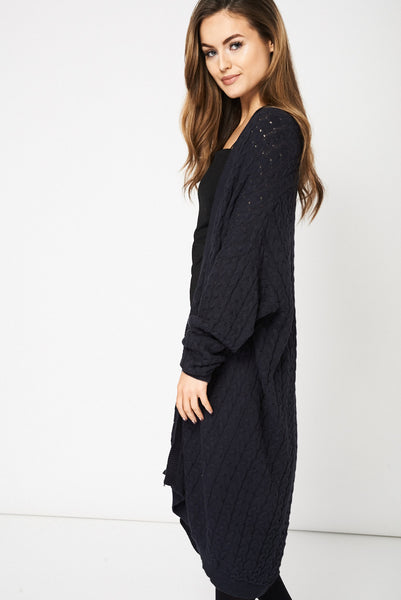 Navy Boyfriend Style Cable Knit Cardigan