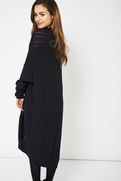 Navy Boyfriend Style Cable Knit Cardigan