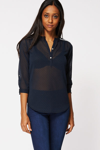 Sheer Dots And Beads Detail Blouse Ex-Branded