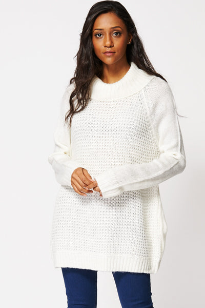 Loose Ribbed Neck A-Line Knitted Jumper