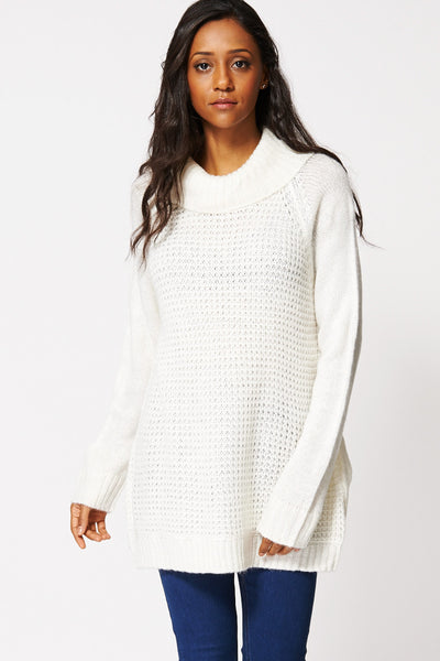 Loose Ribbed Neck A-Line Knitted Jumper