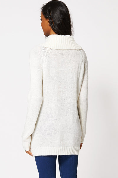 Loose Ribbed Neck A-Line Knitted Jumper