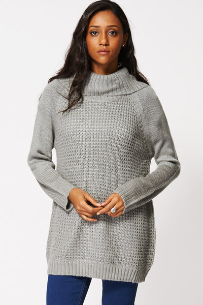 Loose Ribbed Neck A-Line Knitted Jumper