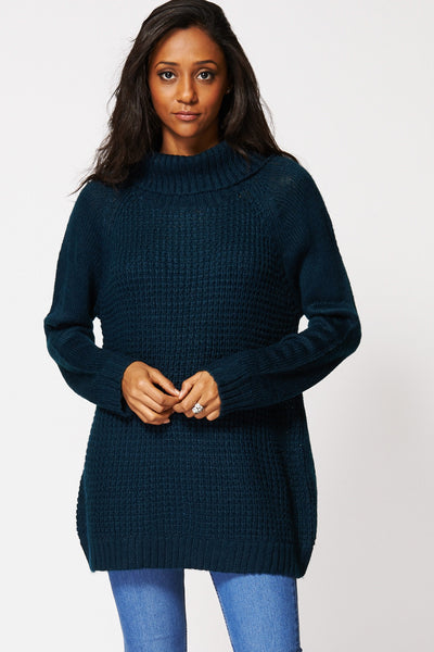 Loose Ribbed Neck A-Line Knitted Jumper