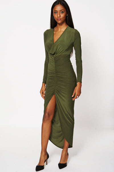 Plunge Ruched Midi Dress