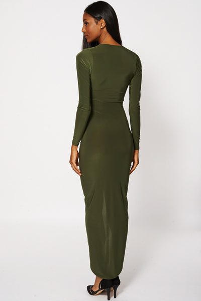 Plunge Ruched Midi Dress