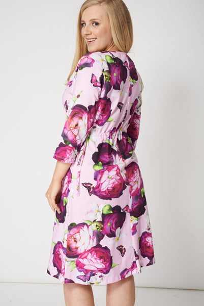 Flower Print Drawstring Waist Dress