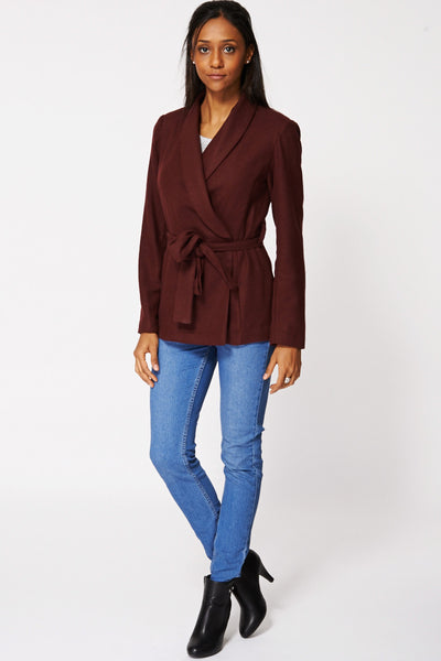 Burgundy Wrap Belted Blazer Ex-Branded