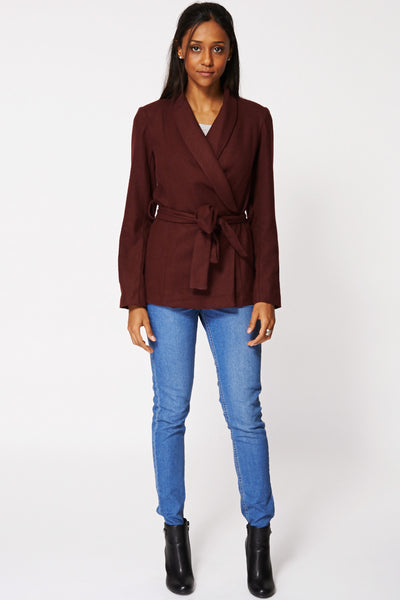 Burgundy Wrap Belted Blazer Ex-Branded