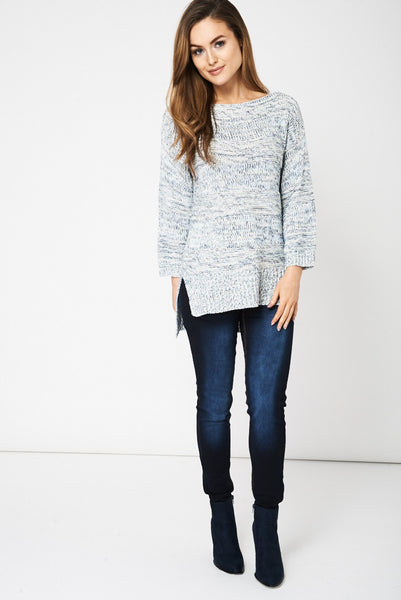 Blue And White Crop Sleeve Jumper Ex-Branded Available In Plus Sizes