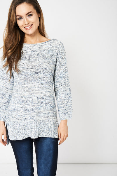 Blue And White Crop Sleeve Jumper Ex-Branded Available In Plus Sizes