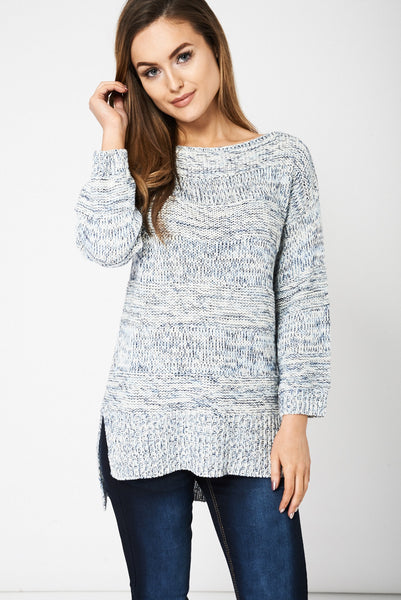 Blue And White Crop Sleeve Jumper Ex-Branded Available In Plus Sizes