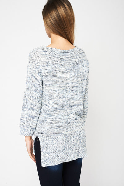 Blue And White Crop Sleeve Jumper Ex-Branded Available In Plus Sizes