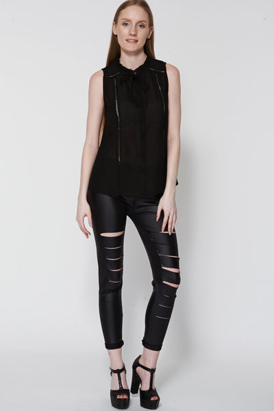 Black Sheer Cutout Blouse