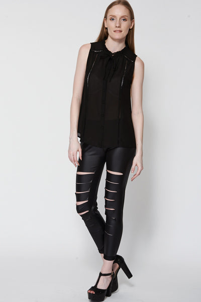 Black Sheer Cutout Blouse