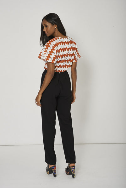 Red And White Crochet Detailed Jump Suit