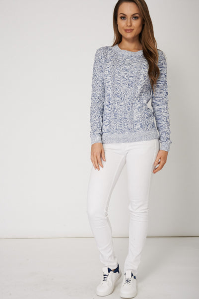 Flecked Round Neck Coltton Cable Knit Jumper