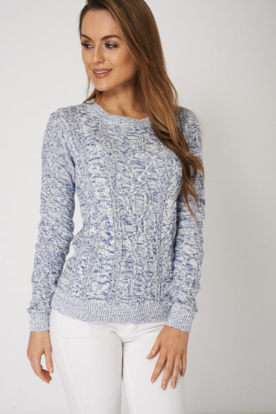 Flecked Round Neck Coltton Cable Knit Jumper