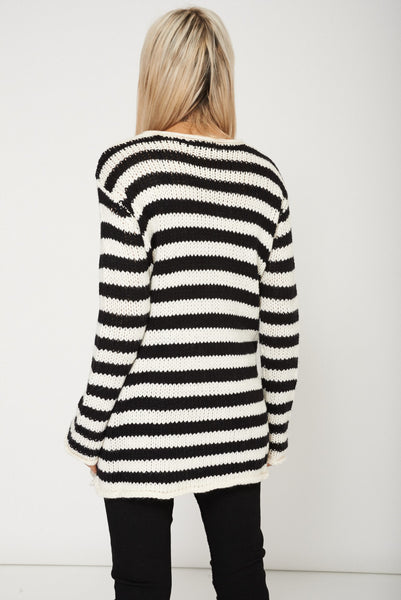 Trendy Open Neck Knit Long Sleeve Jumper Ex-Branded