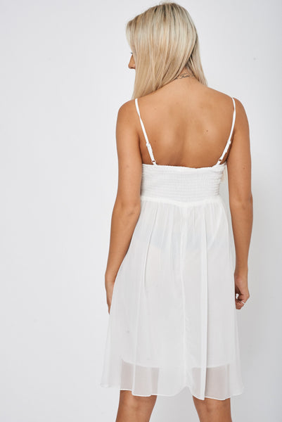 Cream Diamante Pleated Party Dress