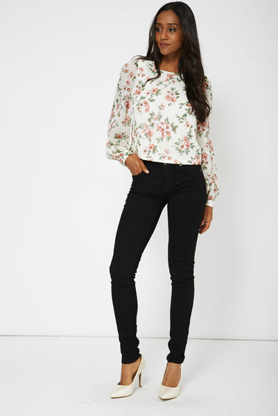 Floral Long Sleeve Cuff Blouse