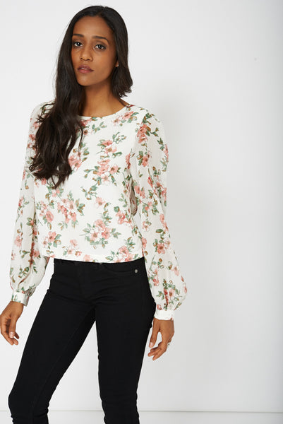 Floral Long Sleeve Cuff Blouse