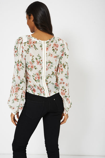 Floral Long Sleeve Cuff Blouse