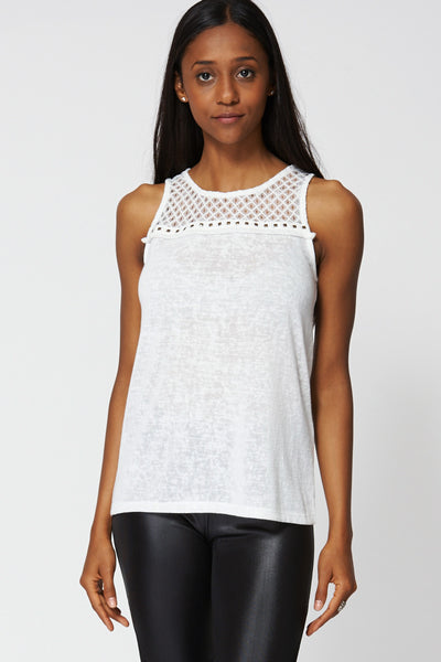 Cream Sheer Lace Detail Vest Top Ex-Branded