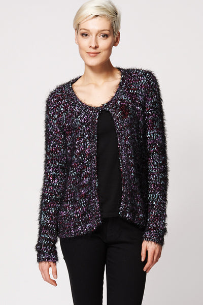 Fluffy Multi Coloured Knitted Cardigan