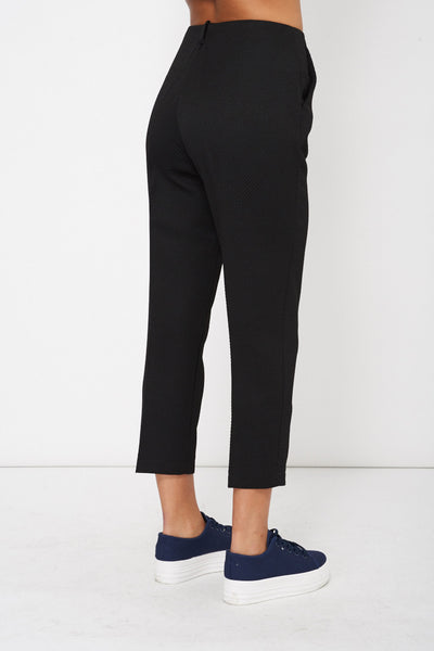 Black Textured Tailored 3/4 Trousers