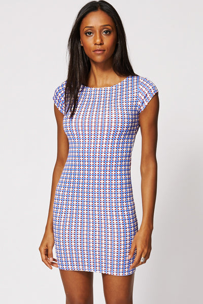 Multi Check Cap Sleeve Mini Bodycon Dress Ex-Branded