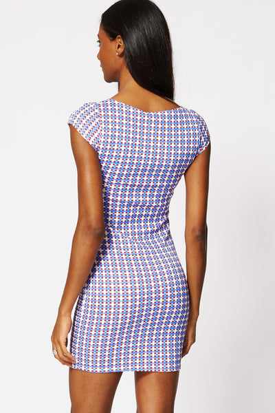 Multi Check Cap Sleeve Mini Bodycon Dress Ex-Branded